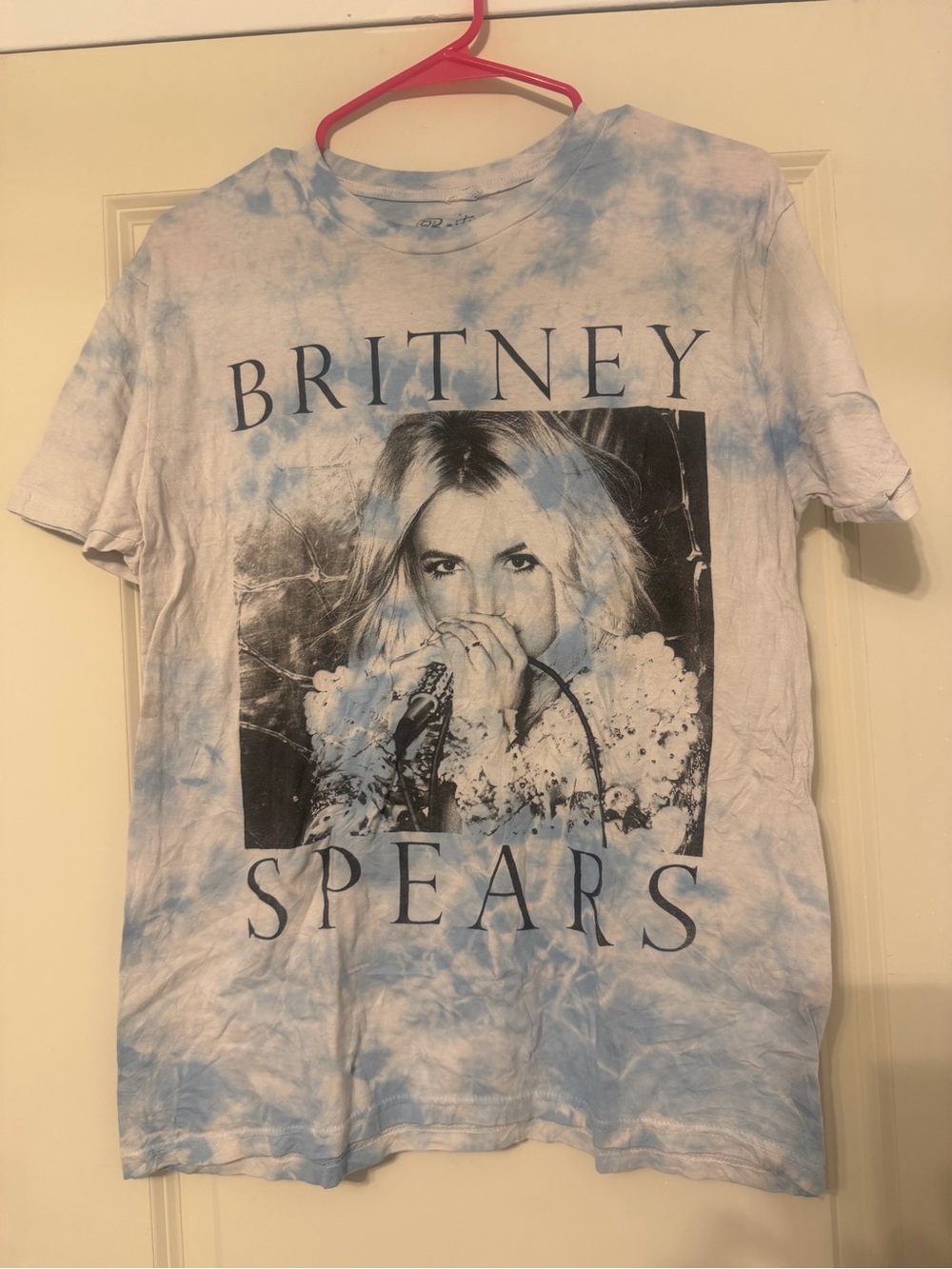 Britney Spears Blue and White Tie-Dye Portrait Graphic T-Shirt